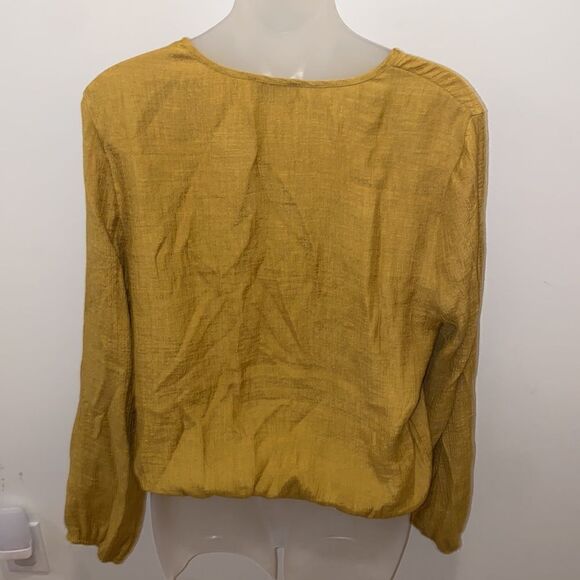 Juniper Blu Embroidered Mustard Yellow Polyster Blouse Top Shirt boho hippie S - Picture 4 of 8